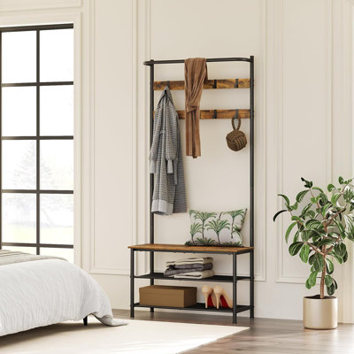 Hall Tree, Coat Rack With Shoe Bench, 4-In-1 Entryway Bench With Storage Shelves, Hanging Rod And 8 Movable Hooks, Hall Tree With Storage Bench For Ha by 17 Stories