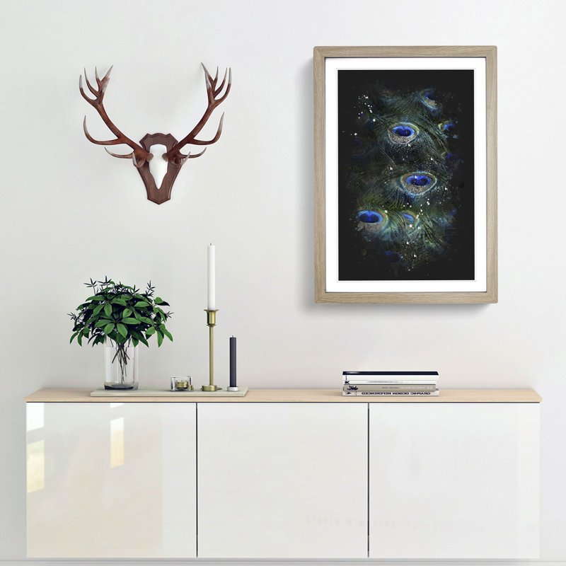 The Feathers of a Peacock - Framed Print, 87cm H x 62cm W x 2cm D, Oak Framed