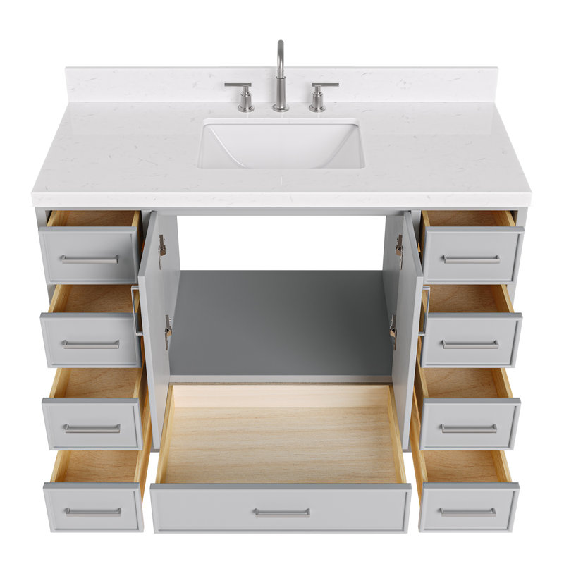 48.25'' Single Bathroom Vanity with Carrara Quartz Top, Gray