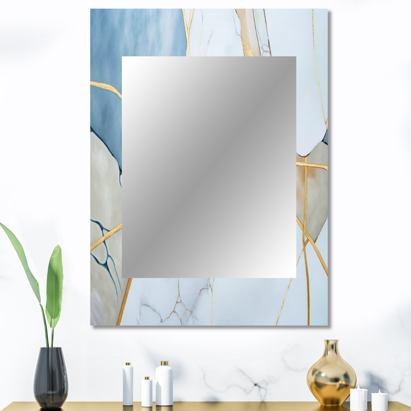 Abstract Geode White I - Marble Wall Mirror, White Decorative Mirror, Printed Metal Art, 40" x 30"