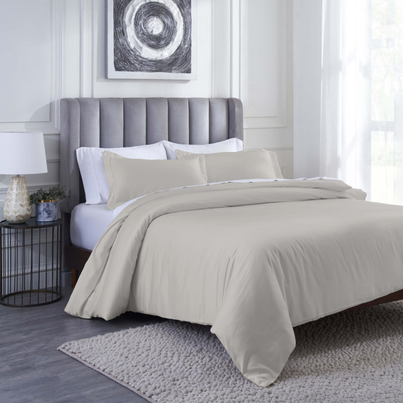 Ensemble de housse de couette 100% modal en bois de hêtre, Lit simple, Gris