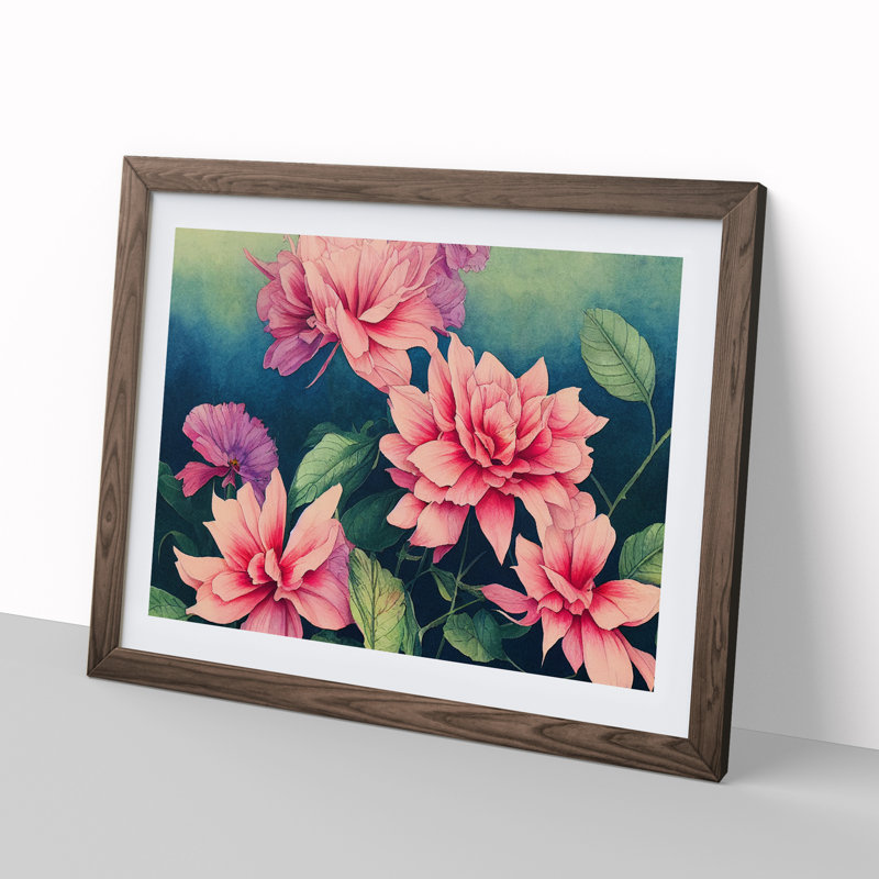 Evocative Watercolour Flowers - Framed Print, 34cm H x 46cm W x 2cm D, Walnut