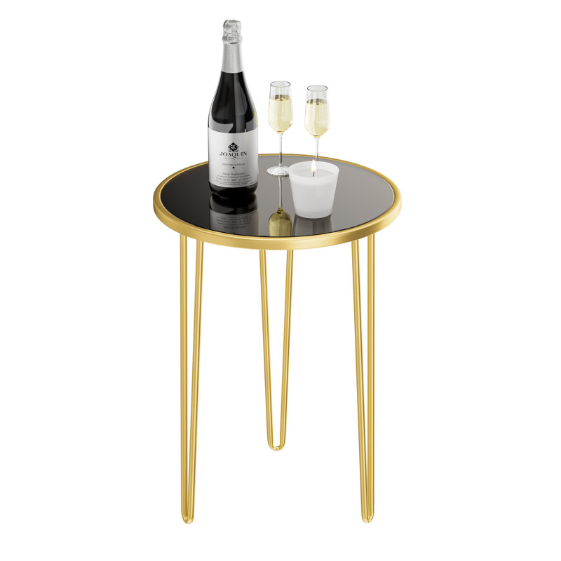 Table d'appoint moderne d'extérieur 21,5 po Dier, Or, Miroir noir
