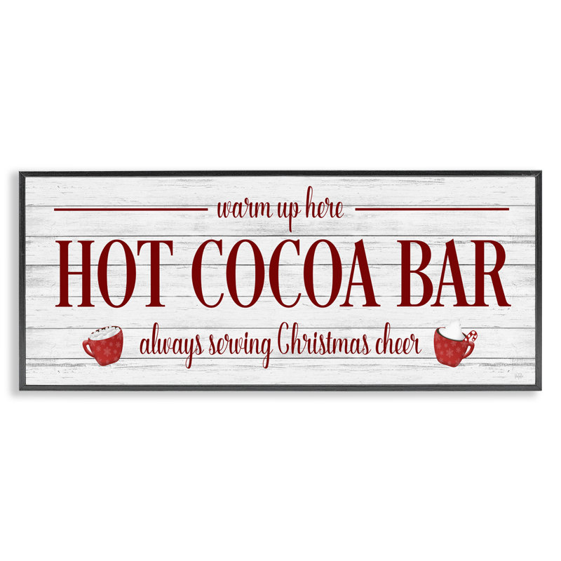 «Hot Cocoa Bar Winter Beverage» encadré sur bois par Natalie Carpentieri, impression, H 13 po x l 30 po, Noir