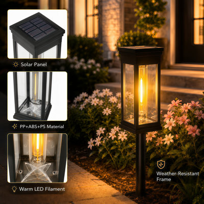 Éclairage solaire de sentier, ampoules Edison blanc chaud d'extérieur avec marche / arrêt automatique, éclairage de paysage imperméable pour jardin, allée, cour et allée