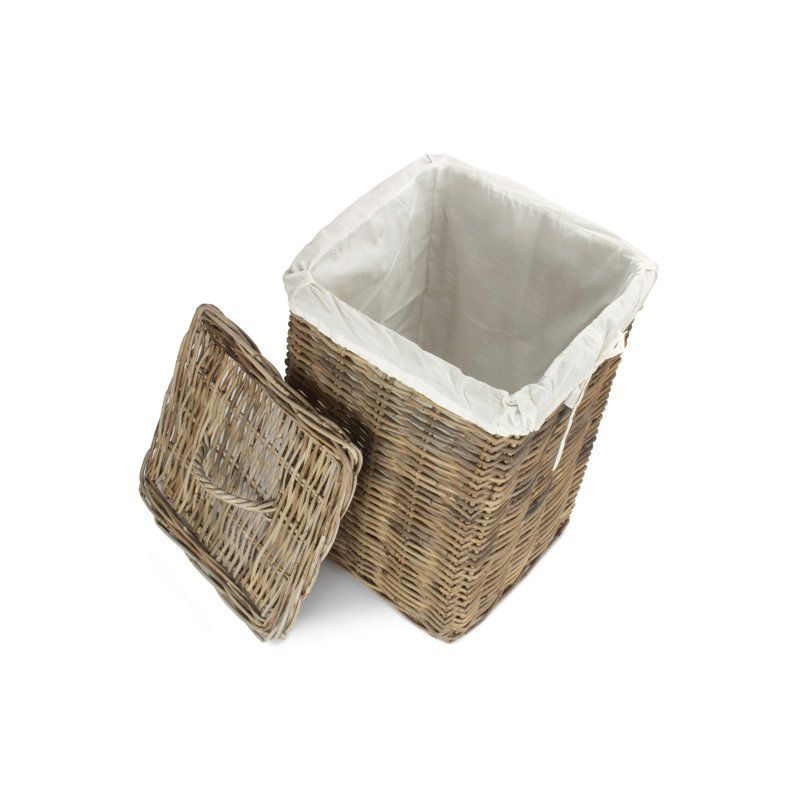 Square Rattan Laundry Bin, 62cm H x 42cm W x 42cm D