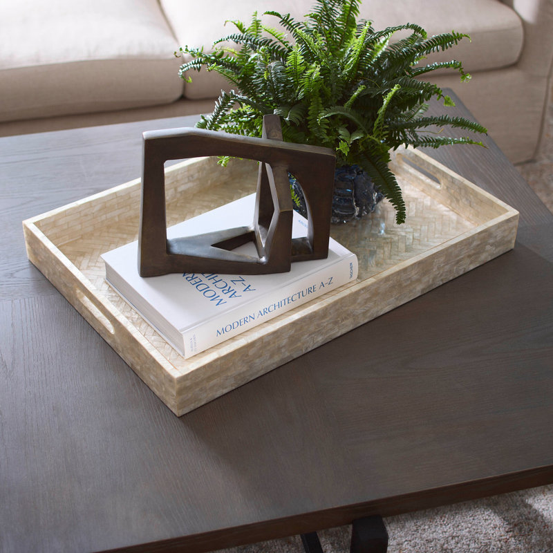 Triton Shell / Capiz Decorative Tray, Pearl, 3.25" H x 18.25" W x 13.25" D