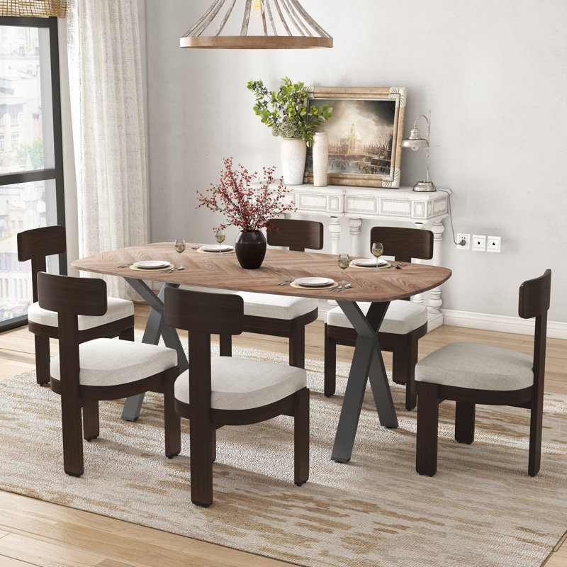 Ensemble de salle à manger rectangulaire à double piédestal avec chaise rembourrée, Marron foncé