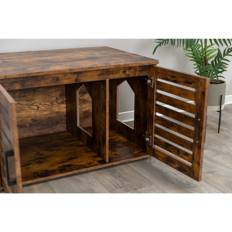 Rustic Brown Engineered Wood Hidden Litter Box Enclosure