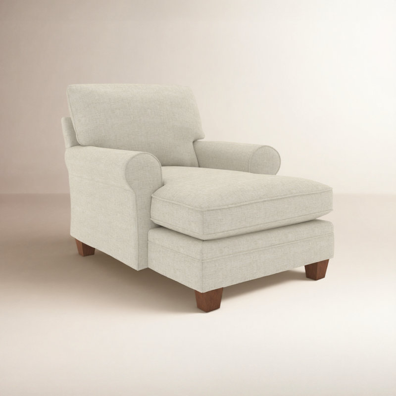 Upholstered Chaise Lounge, Drusky Twig Sustain® Basketweave, Dark Walnut