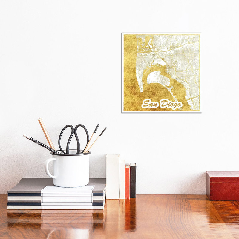 San Diego Leaf Urban Blueprint Map by Hubert Roguski - Wrapped Canvas Painting, 30.48 cm H x 30.48 cm W