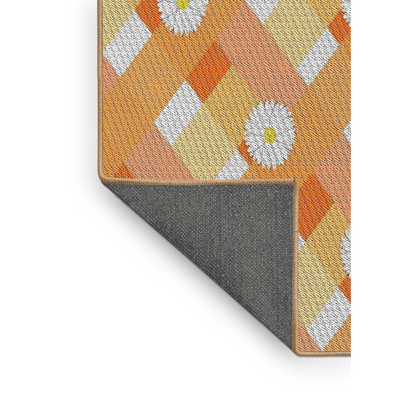 Tapis orange/jaune métier tissée à la machine, Rectangle 7 pi x 9 pi
