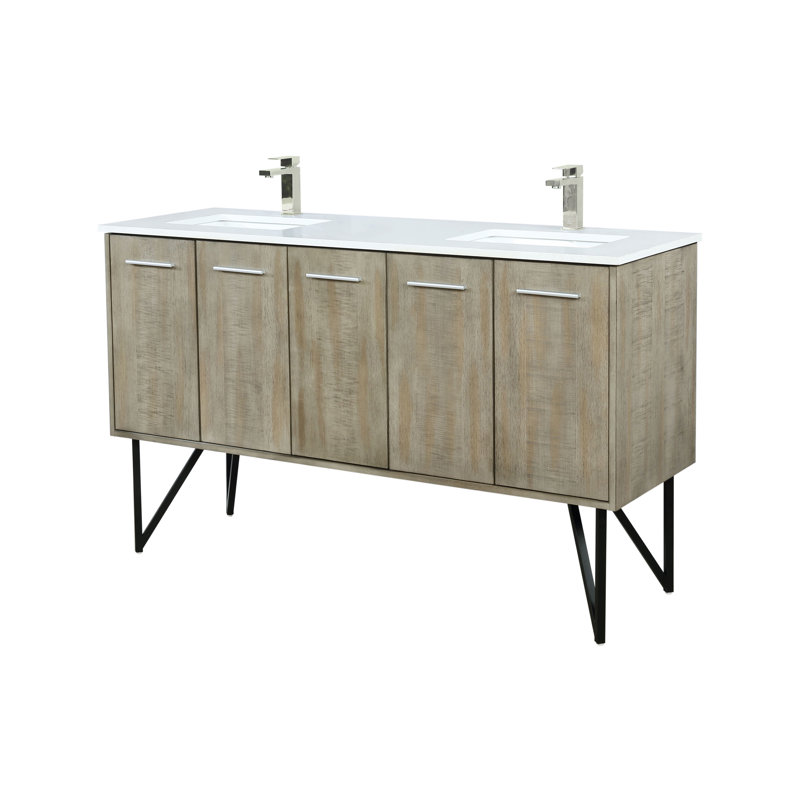 Lancy 60 in W x 20 in D Double Bath Vanity and Faucet Set, White Quartz