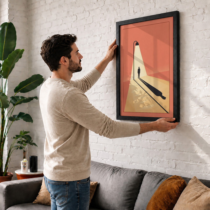 Figure Under Lamplight Modern - Print, A2 - 59.4 x 42.0 cm, Walnut
