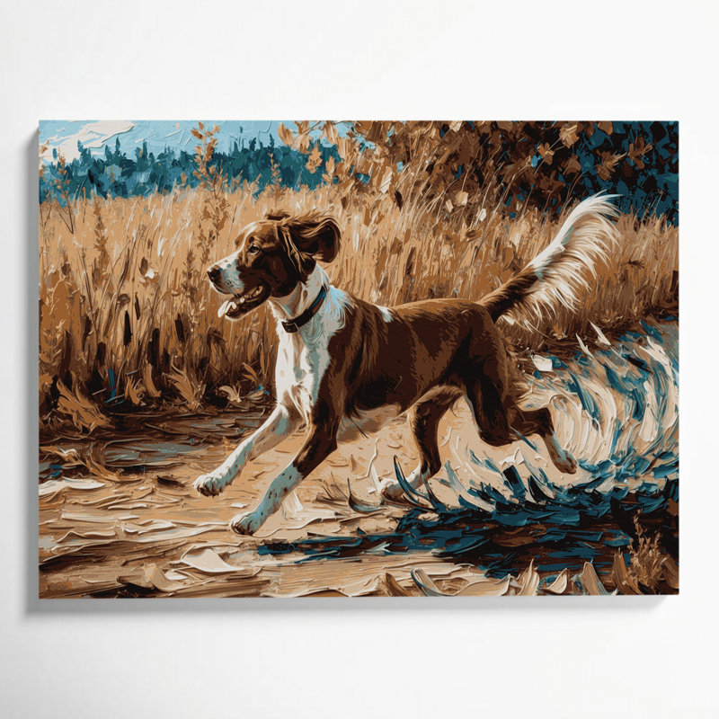 Chiens bretons, art mural sur toile noire, H 12 po x l 18 po