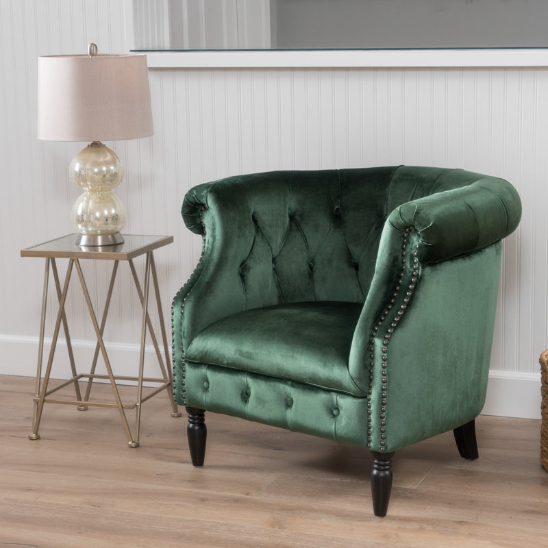 Fauteuil Chesterfield capitonné Valli, Velours émeraude