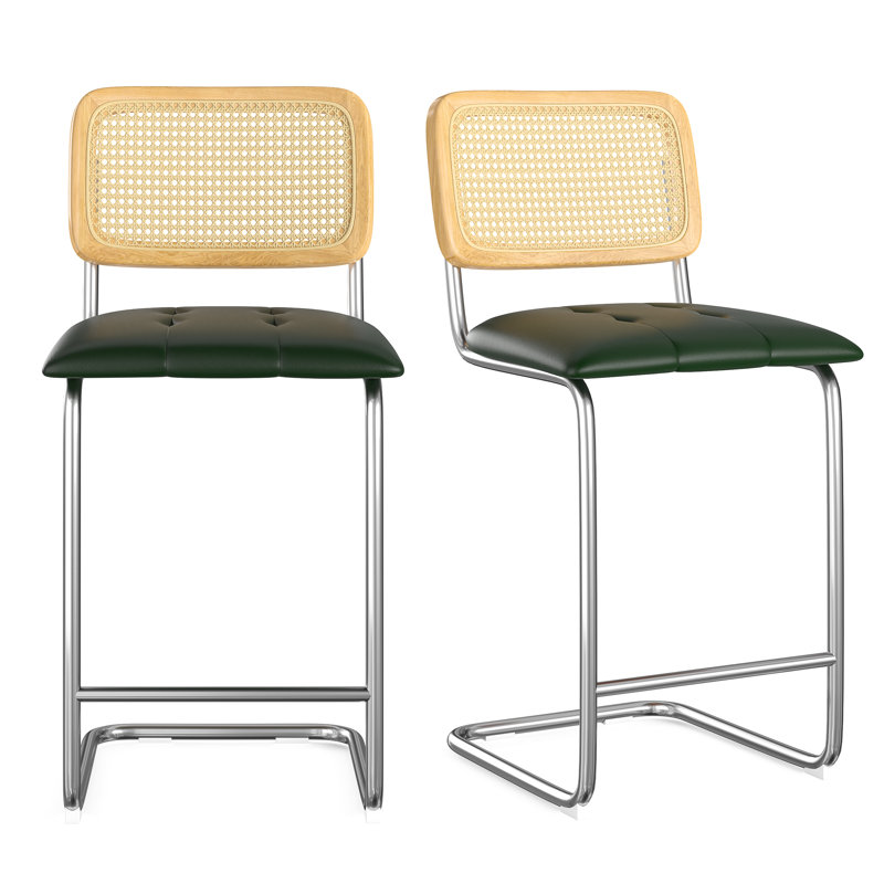 Tabouret de bar et de comptoir Baur, Argenté, Vert, Tabouret de comptoir (siège d'une hauteur de 26 p
