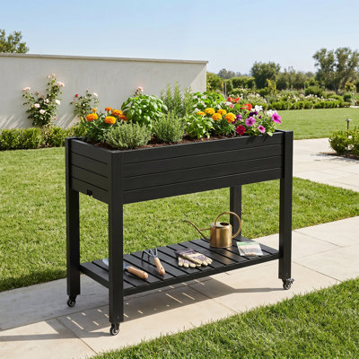 Outdoor Elevated Planter With Drainage Hole And Wheels