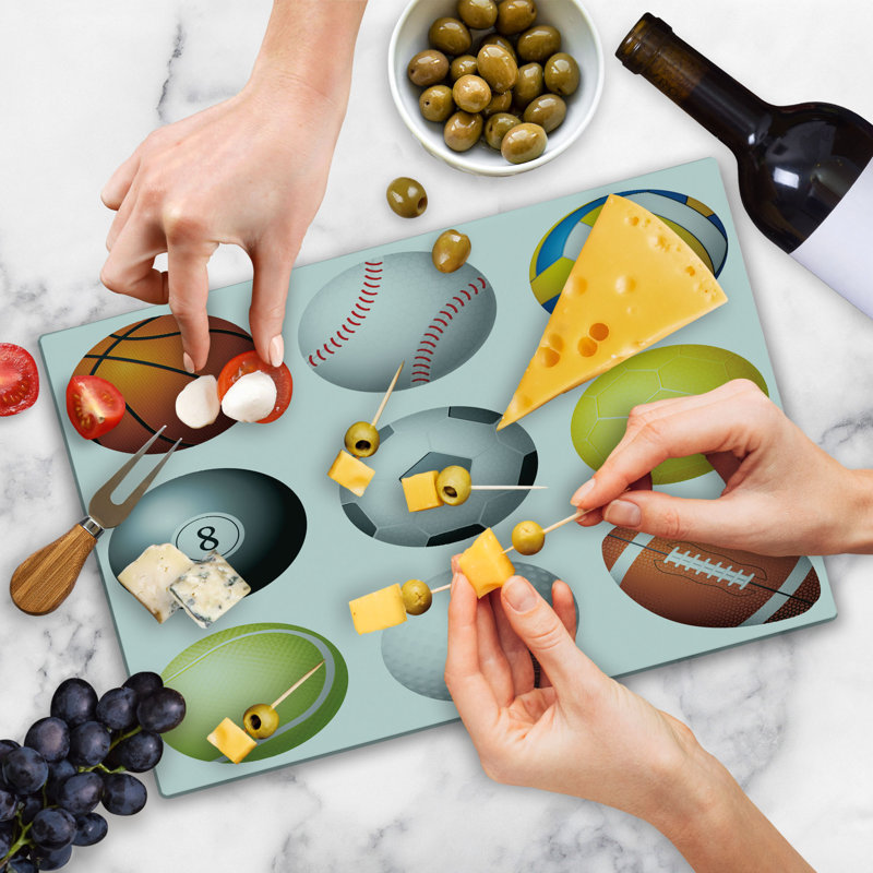 Ambesonne Multicolor Cutting Board Large Size Sports Balls Pattern Multicolor