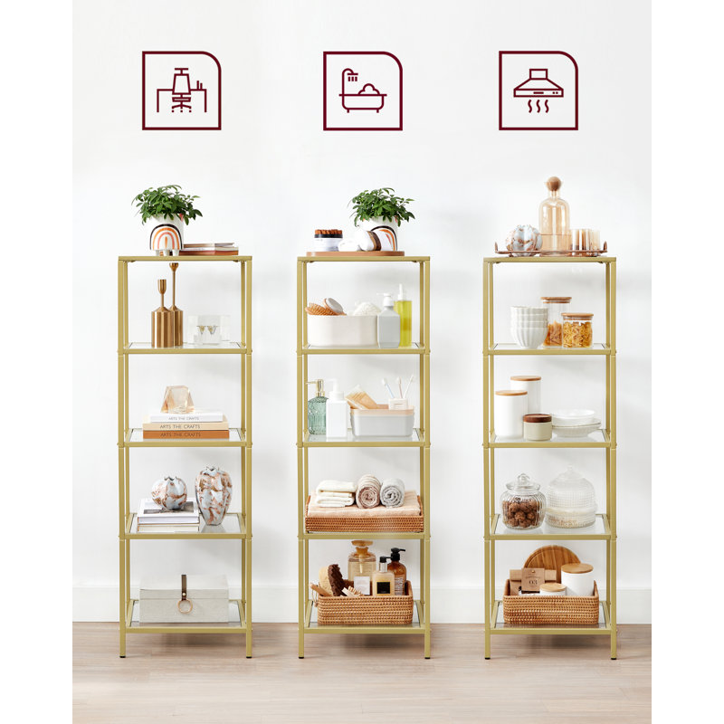 Morrowville 124.5cm H x 40cm W Etagere Bookcase, Gold/Clear