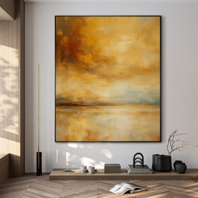 Très grande reproduction d'art sur toile - Amber Horizon, décoration murale abstraite pour le salon ou la chambre à coucher - «Assemblage requis du cadre (cadre non fini)»