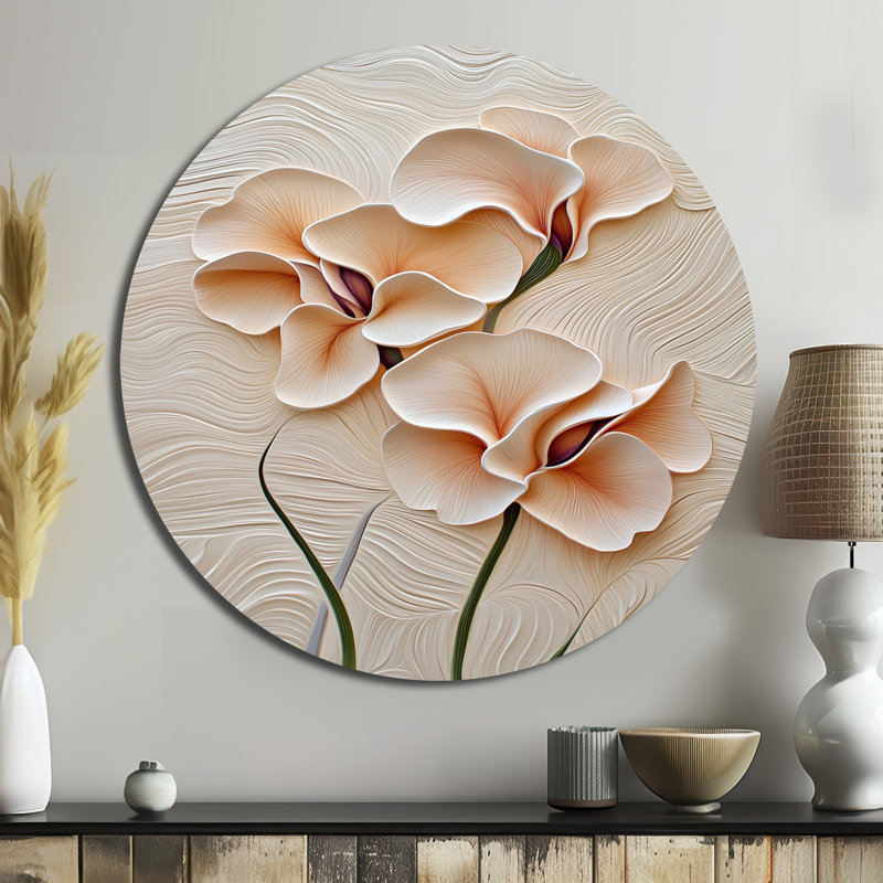 Spring Sweet Pea - Modern Eclectic Round Wall Art, Contemporary Wall Art Round Metal Wall Art, 16" H x 16" W
