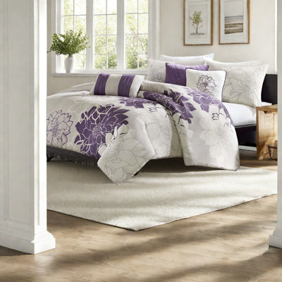Ensembles de literie grand lit moderne, ensemble de housse de couette en satin de coton à imprimé floral 6 pièces, certifié Home Comfort