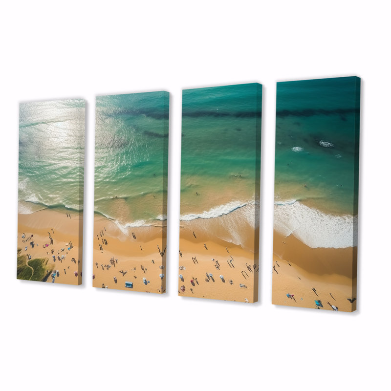 «Green Coastal Beach ATA View IV - Beach & Ocean», art mural 4 pièces, H 32 po x l 64 po