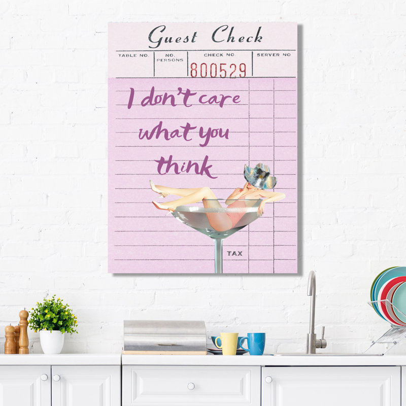 «I Don't Care What You Think Check» - art mural cocktails, Black Floater Framed, 44" H x 34" W