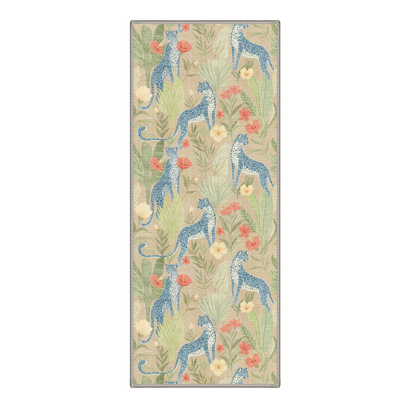 Abraham Verdure Animal Print Machine Washable Blue / Green Indoor Area Rug with Non-Slip Backing, Runner 2' x 6'