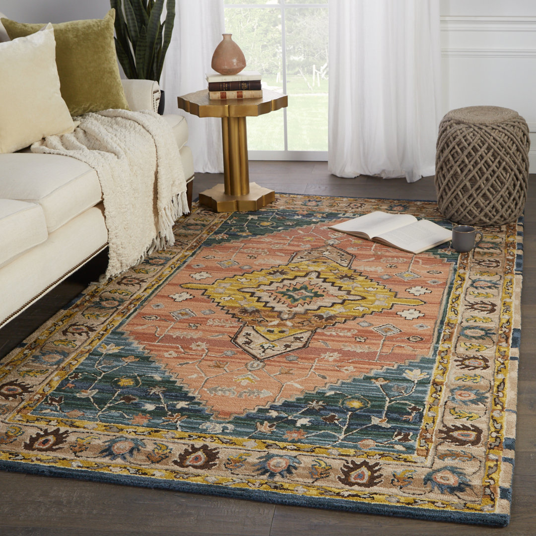 Rockford Oriental Handmade Tufted Wool Tawny/Orchre Area Rug Langley Street® Rug 