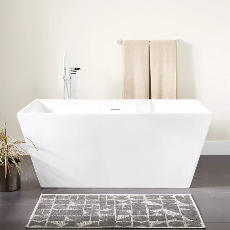 Baignoire de trempage rectangulaire en acrylique avec drain intégré, trop-plein et robinet Hibiscus