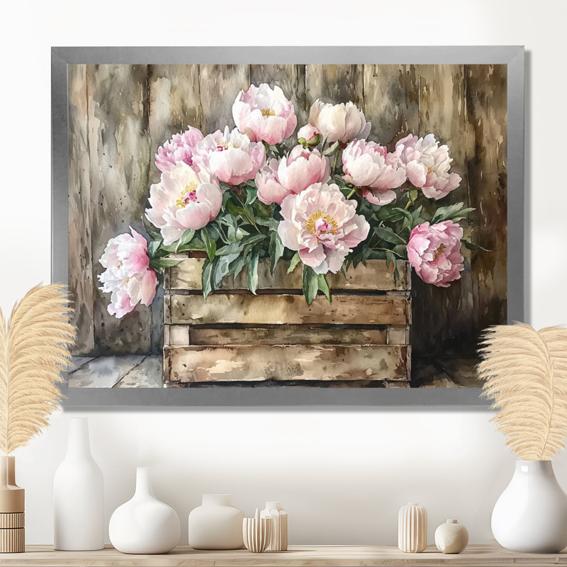 Bouquet de pivoines campagnard chic - pivoines grand art mural, H 12 po x l 20 po, Toile tendue, Ne s’applique pas