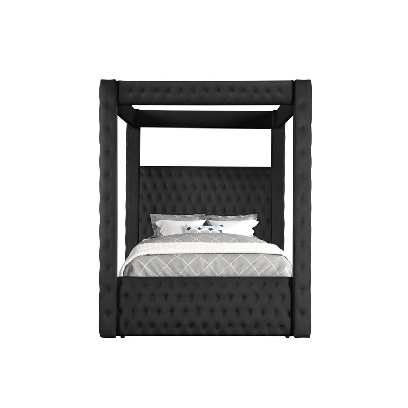 1 lit quatre places pour grand lit de style moderne avec tête de lit tapissier en tissu de velours noir riche et pour le confort de la chambre à coucher