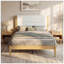 Structure de lit plateforme Mid-Century moderne avec tête de lit tapissier, support de lattes en bois massif, aucun sommier requis, assemblage facile-129675751-129675753