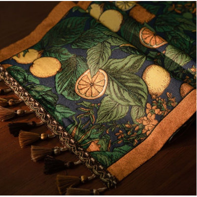 Elegant Lemon and Leaf Table Runner - 35 x 220cm