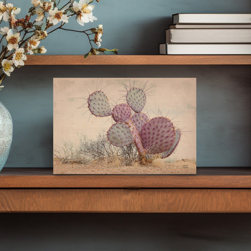 Bordure au coucher du soleil I, art abstrait de paysage de cactus rétro au coucher du soleil, H 12 po x l 18 po