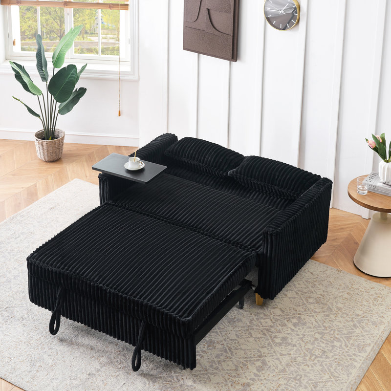 Velours côtelé noir avec table de divertissement mobile et prise détachable pour port, Noir