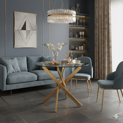 Table de salle à manger circulaire, table de salle à manger en verre de 35,5 pouces avec pieds dorés, table de cuisine moderne pour la maison, salle à manger