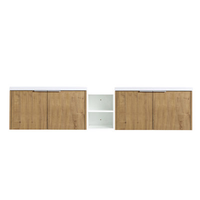 Meuble-lavabo à fermeture en douceur de 84 po avec évier, petites tablettes de rangement, armoire combinée de 36 po et 12 po