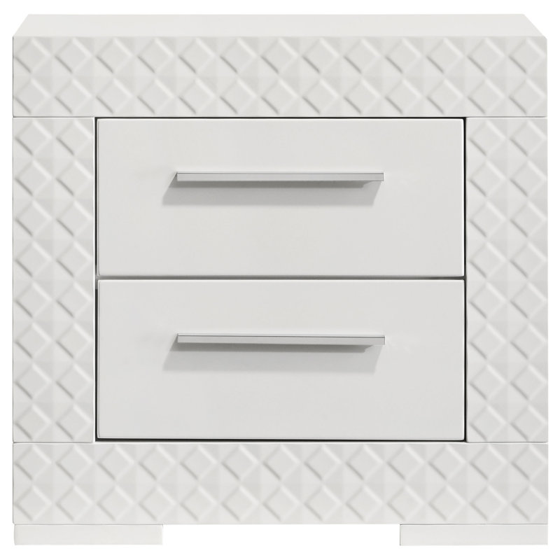 Rodrigues 2-drawer Nightstand Bedside Table White High Gloss, White