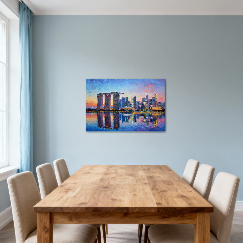Paysage et nature, art de reflet du coucher du soleil à singapour, H 32 po x l 48 po