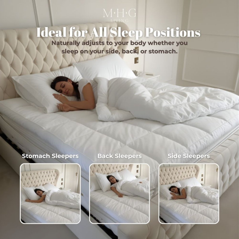 MHG Living Duck Feather Mattress Topper Box Stitched with Elastic Straps - Available Single/Small Double/Double/King/Super King