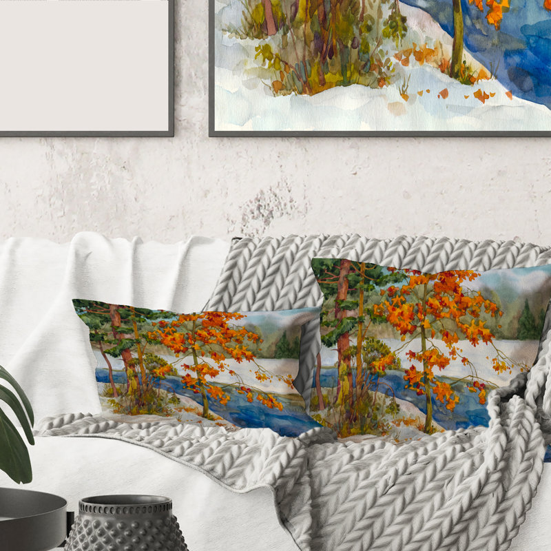 Housse de coussin rectangulaire et insert Stream in the Winter Forest I