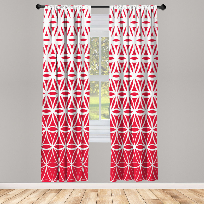 Microfiber Floral Semi-Sheer Rod Pocket Curtain Panels, 28" W x 84" L, Red/White