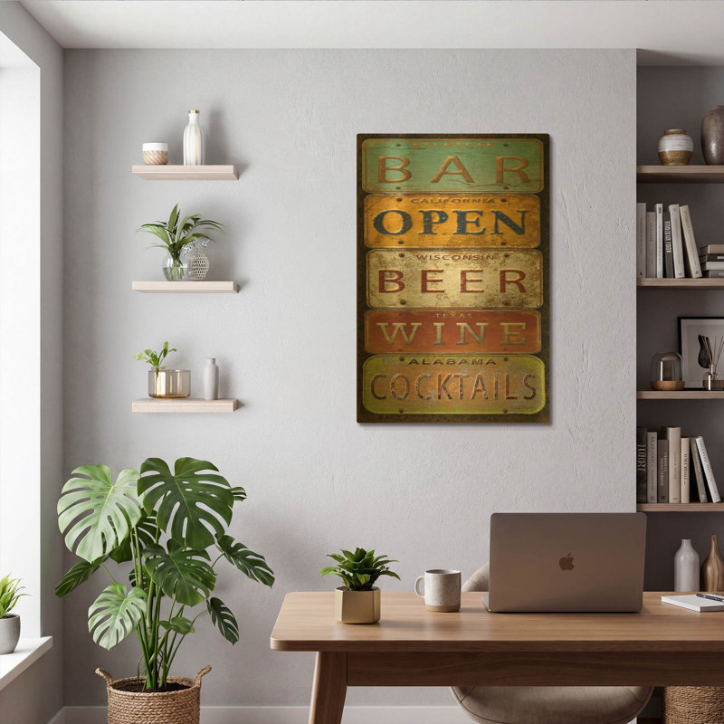 'License Plates Bar' By Jean Plout Metal Wall Art, 24"x36"