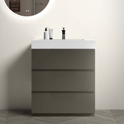 30" Large Storage Freestanding Bathroom Vanity With Sink For Modern Bathroom, One-Piece Sink Basin Without Drain And Faucet, Pre-Assembled