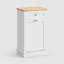 Meuble de poubelle basculant de style champêtre avec tiroir de rangement, en bois, d'une capacité de 38 litres (10 gallons), idéal pour la cuisine et la buanderie - Blanc/Une porte-136026422-106451147