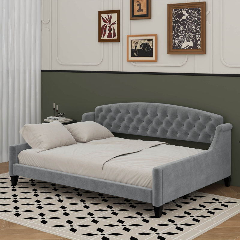 Full Size Modern Luxury Tufted Button Daybed, Gray