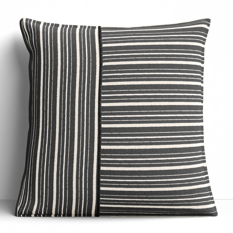 Berthe Striped Cotton Reversible Throw Pillow, Black